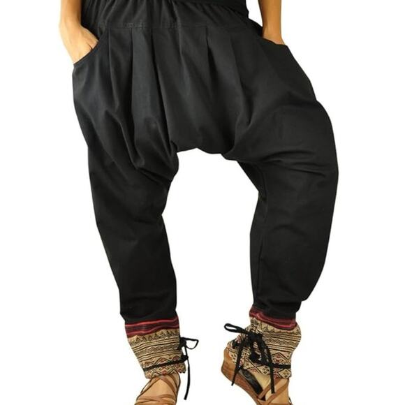 Wer bist du? Harem Pants with Patterned Cuffs Burgundy One Size - Picture 3 of 14